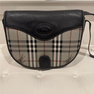 Burberry Gray and Black Leather Trim Plaid Crossbody Bag